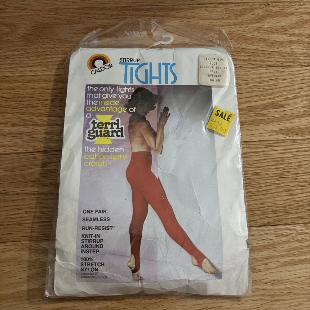 Vintage Stirrup Tights Navy Size Average 1 Pair Seamless 100% Stretch Nylon NEW